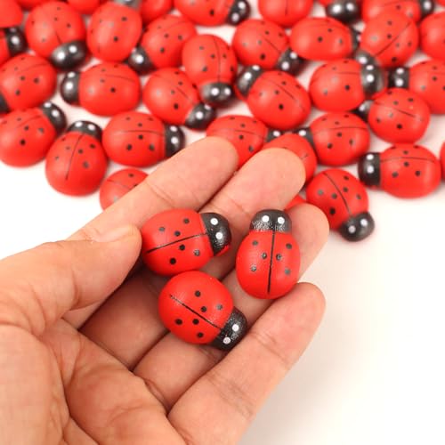 HERZONE Lot de 100 coccinelles porte-bonheur en bois - 18 x 25 mm - Autocollants pour bricolage - Porte-bonheur - Accessoires de bricolage (Coccinelle 18 x 25...