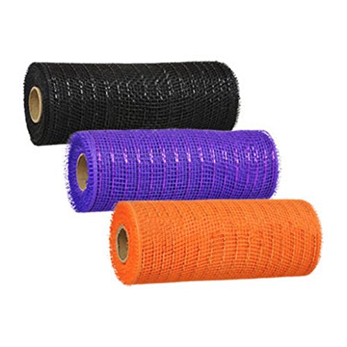 Decorative Mesh Rolls for Decorating and Crafting (3 Rolls, Orange Black Purple)