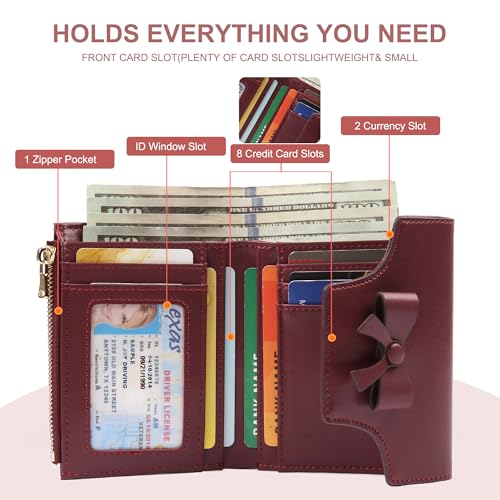 Small Wallet for Women Cute Bifold RFID Blocking Credit Card Holder Ladies Leather Wallets with Zipper Coin Pocket2