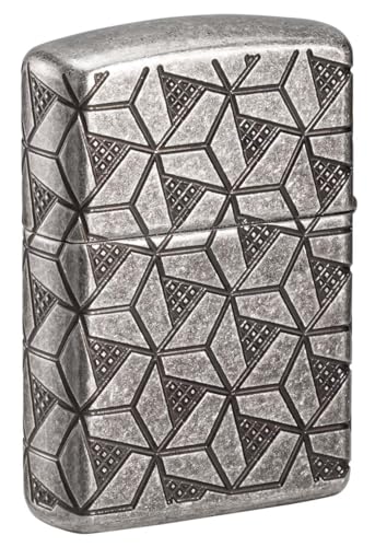 Zippo Armor encendedor geométrico plateado antiguo miniatura 2