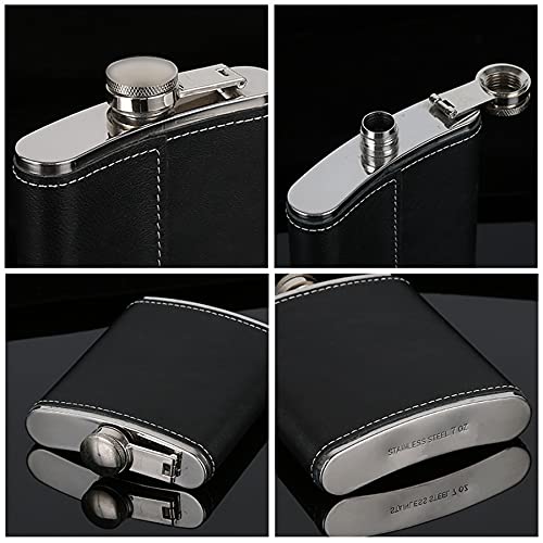 Miniatura 3 de Ruixue Petacas De Alcohol De Bolsillo Para Licores Y Whisky, 7oz 200ml, Petaca De Acero Inoxidable Negra,Petaca De Licor,Con 2 Tazas Y 1 Embudo,Petacas De Whisky Para Excursiones,Viajes.