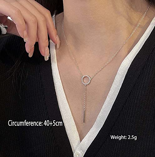 s925 sterling silver naszyjnik naszyjnik z cyrkonią okrągły wisiorek łańcuszek do obojczyka uniwersalne proste akcesoria