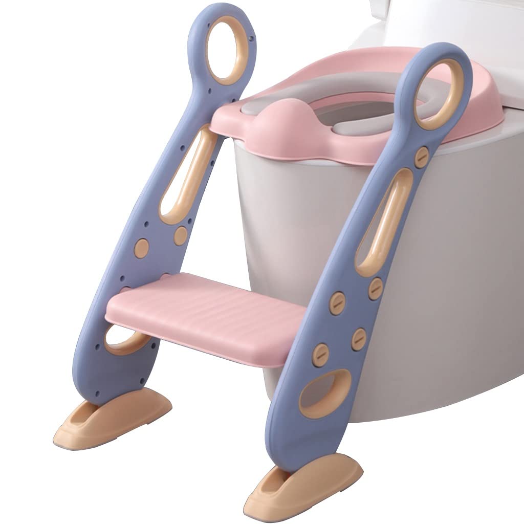 Toilet Training Toilet Seat with Step Adjustable Toilet Ladder PU Cushion Foldable Toilet Training Seat for Boys and