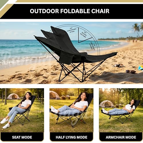 Image of 3-Position Reclining Camping Chair | Adjustable High Back Folding Chair | Portable Lightweight Outdoor Chair for Picnic & Fishing | Color May Vary