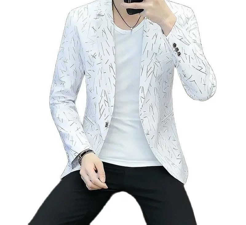 Men's Slim Fit Casual Blazer with Fashion Print & Hot Stamping Stripe - Business & Party Suit Jacket2