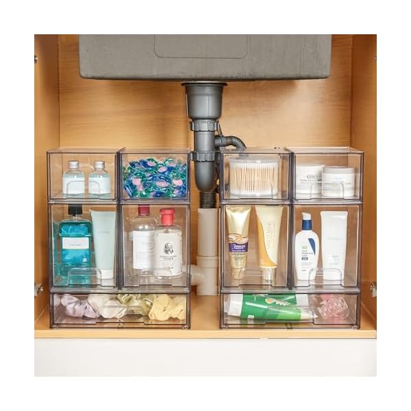Vtopmart 2 Stück Schubladen Organizer, Transparent Badezimmer Organizer mit 16 Rutschfeste Matte, Schminktisch Organizer für Badezimmer, Schminktisch, Unter Waschbecken – Bild 3