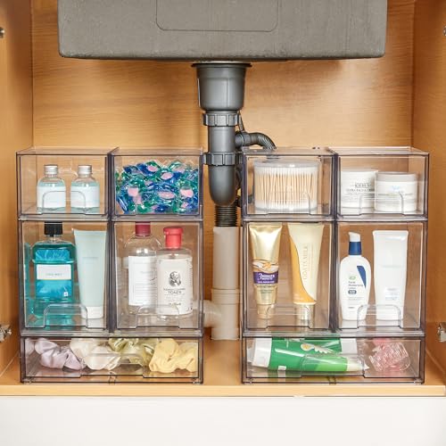 Clear Plastic Makeup Organizer Set of 5 for Vanity and Bathroom
