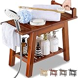 ETECHMART 2-Tier Bamboo Shower Bench, 24 Inch Spa Stool with Storage Shelf for Inside Shower Legs Sh