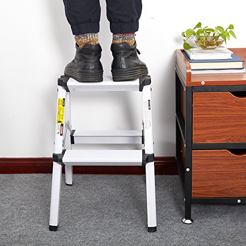 Dporticus Aluminum 2-Step Stool Folding Double Sided Step Ladder Anti-Slip Sturdy And Wide Pedal Ladder Capacity 250 Lbs #TOP1