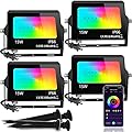 LED Flood Light Outdoor with Stake, Halloween RGB Floodlights DIY Color Changing Stage Party Lights, Bluetooth Smart Landscape Lighting by App Control- iming-20 Modes for Garden Yard, 4 Packs