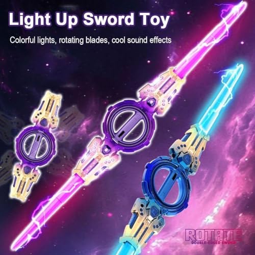 Image of Fire Spin Sword Double-Edged Lightsaber Toy with 7-Color LED Lights & Sound, Role-Play for Kids Battles 360 Rotating