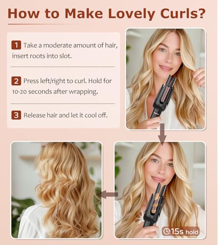 Image of Auto Hair Curler, Automatic Curling Iron with 4 Temperature & 3 Timer, Automatic Shut-Off, Anti-Scald, Anti-Tangle Rotating Curling Wand for Hair Styling, Black