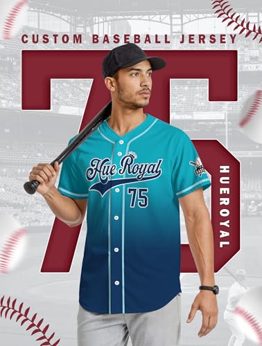 Custom Gradient Baseball Jersey Hip Hop Button Down Shirts Personalized Name Number Logo for Men Women Youth Kids, Teal Blue Jersey Fan Gift miniatura 2