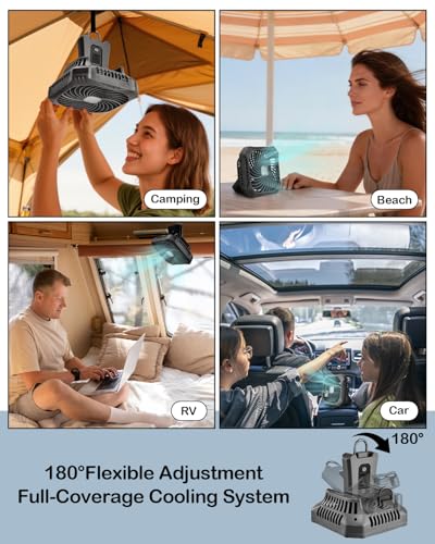 Odoland Portable Camping Fan with LED Lantern - 40H Rechargeable Battery-Operated Silent Tent Fan for RV, Car, Beach & Outdoor Emergencies - Image 6