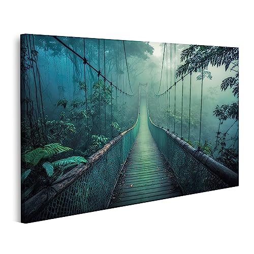 Tableau sur toile vert brumeux design jungle avec pont suspendu - 2