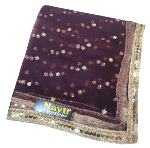 Image of Navti Creations Women's Lightweight Net Dupatta With Sequence Embroidery & Kiran Border (Length 2.25m)