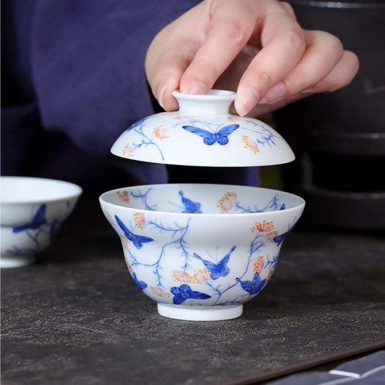 Tea Cup Hand-Painted Blue and White Porcelain Dream Bending Waist Covered Bowl Ceramic Personal Dedicated Brewing Kung Fu Set Soaking Container