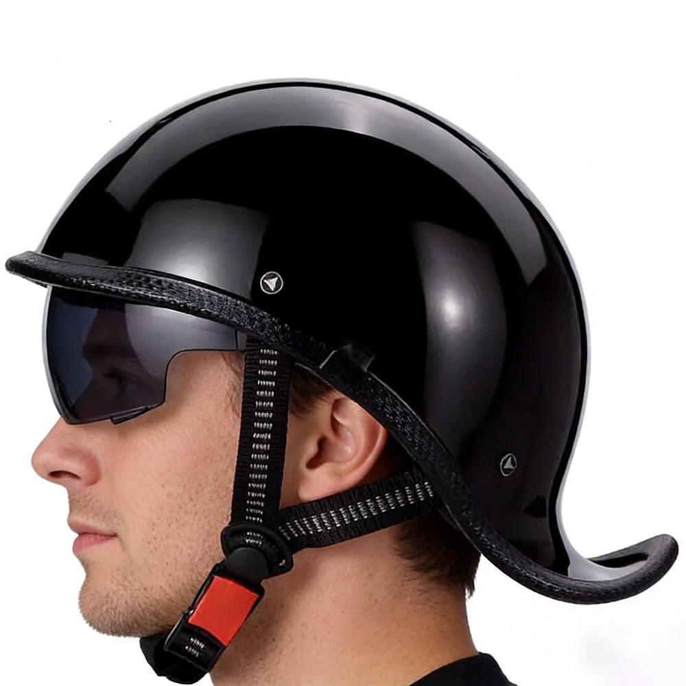 Retro Motorrad Halbhelme, Schwalbenschwanz-Design Motorrad-Helm, DOT/ECE-Zulassung Halbschalenhelm, Roller Helm mit Visier Einstellbar Schnellverschluss-Gurt, für Cruiser Chopper