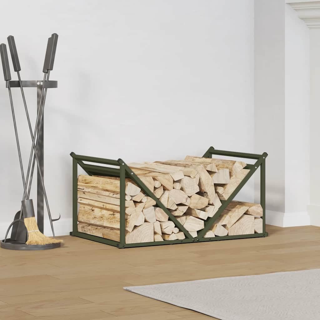 Brennholzregal Olivgrün aus kaltgewalztem Stahl 70 x 43 x 34,5 cm für Feuerholz, Brennholzständer für Ordnung, bis 100 kg Traglast, Kamin Ofen Terrasse