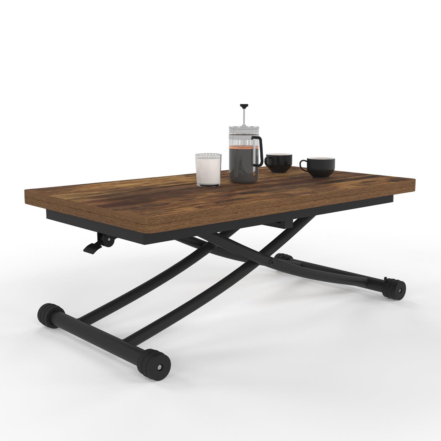 IDMarket - Couchtisch 2 in 1 aufklappbar zu einem rechteckigen Esstisch Urbana 100 cm Dunkles Holz und schwarzes Industriedesign
