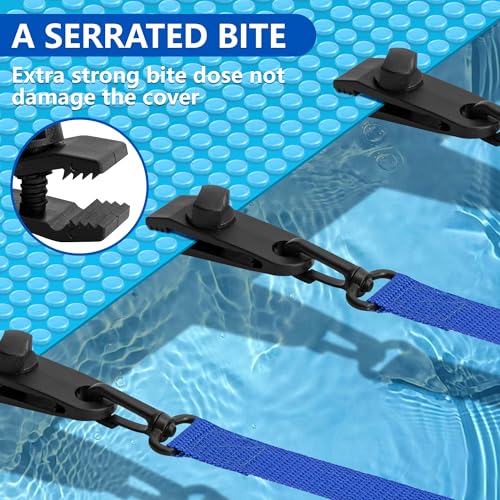 Pool Aufroller Aufrollvorrichtung - Haltebänder - 8-er Set Befestigungsbänder und Klammern-Zubehörteile für fahrbares Aufrollsystem - Fahrbar Solarfolie für Pool-Planen,Abdeckungen（Blau）