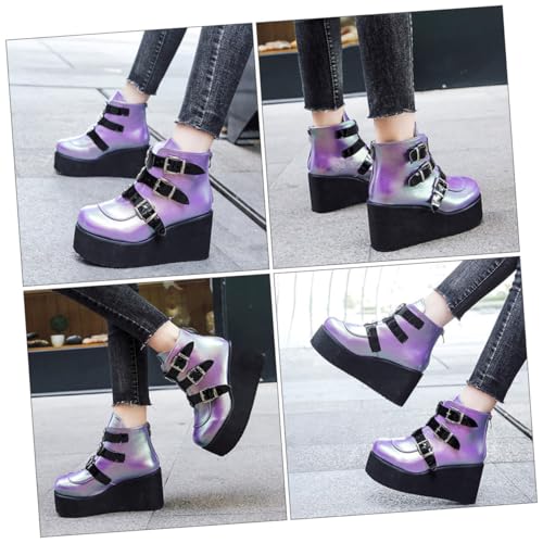 Bottes à talons épais au style simple et pourpre chic TEHAUX - 5