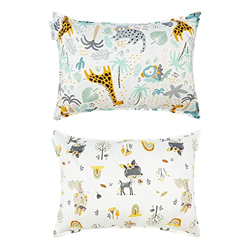 Babygoal Toddler Travel Pillowcases Set of 2, Fits Pillows Sized 13x18, 100% Woven Cotton, Envelope Closure, Machine Washable Kids Pillow Cases 2CFPW21-B