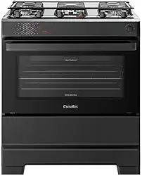 Fogão Esmaltec 5 Bocas Ideal Master Mesa Inox Tampa de Vidro Forno 84 Litros Preto T5ITP Bivolt