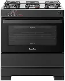 Fogão Esmaltec 5 Bocas Ideal Master Mesa Inox Tampa de Vidro Forno 84 Litros Preto T5ITP Bivolt