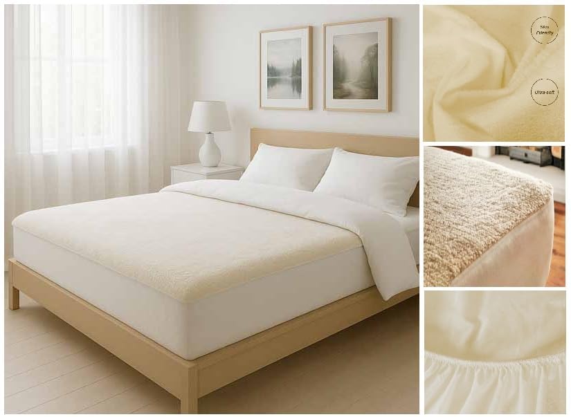 Luxury Fleece Mattress Protector Deep Fitted Faux Fur Mattress Cover Soft Warm Breathable Elasticated Skirt Bed Protector (Double)