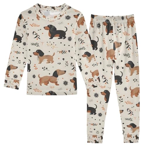 senya Dachshunds with Grass Pajamas Set Long Sleeve Soft Cotton Sleepwear 2 Piece