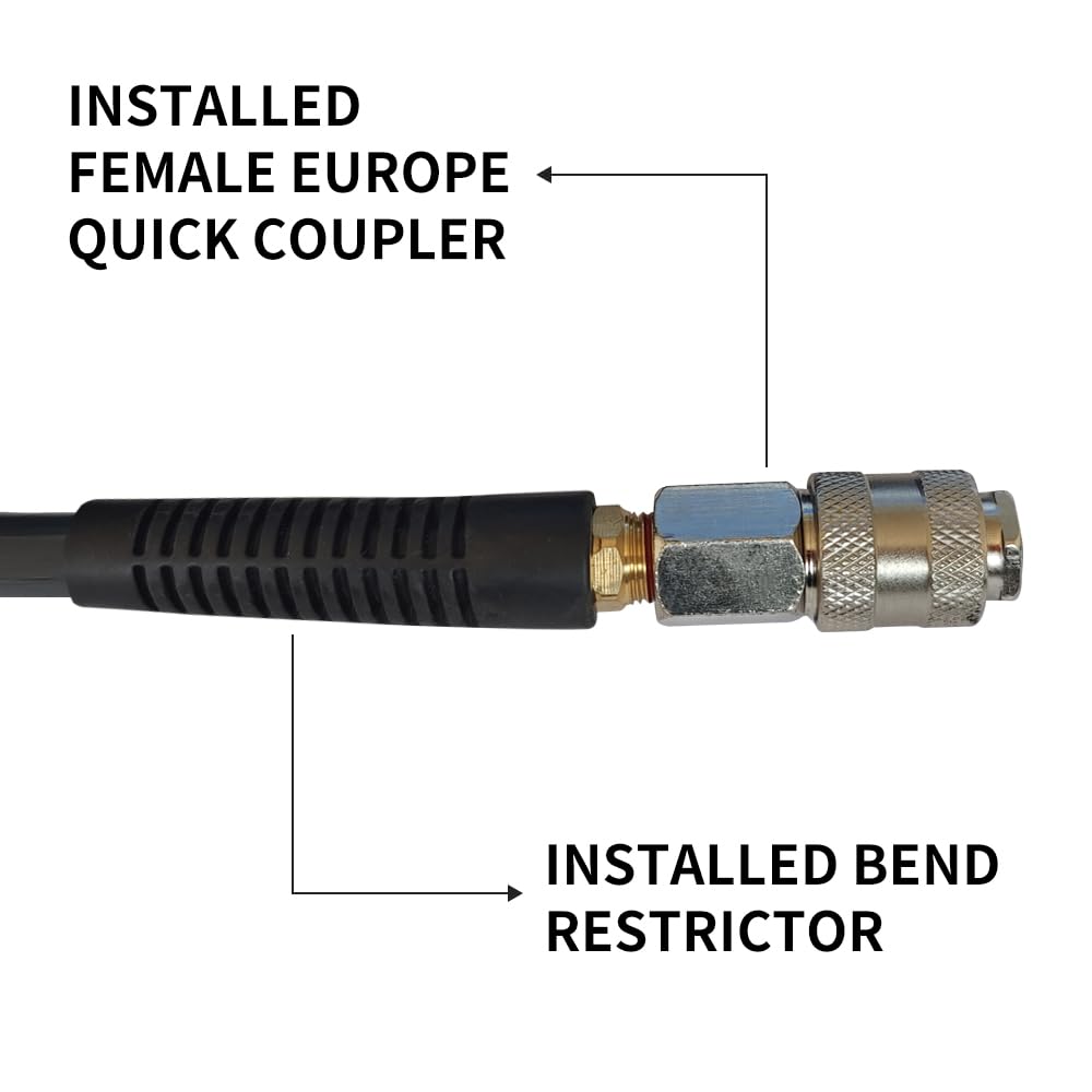 Air Compressor Hose Polyurethane(PU) Recoil Grey with 1/4" Europe Quick Coupler and Plug Fittings, 5m Length - Image 3