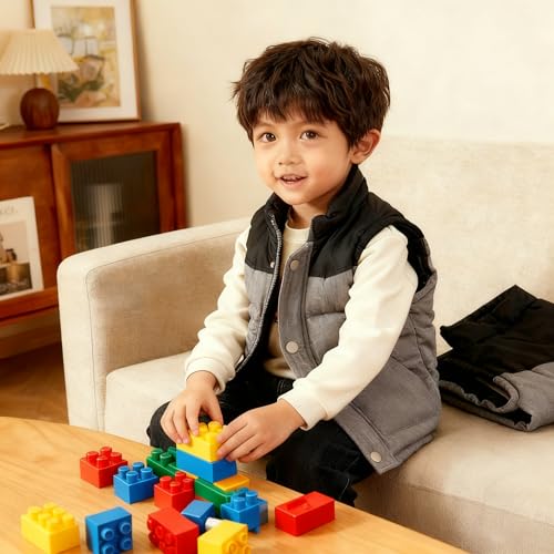 Image of Bienzoe Boys Puffer Sleeveless Vest: Button Up Toddler Winter Warm Quilted Lightweight Casual Outdoor Coat