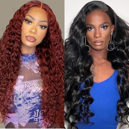 Reddish Brown 13x4 Deep Wave Lace Front Wigs Human Hair 26 Inch+13x6 Body Wave Lace Front Wigs 30 Inch