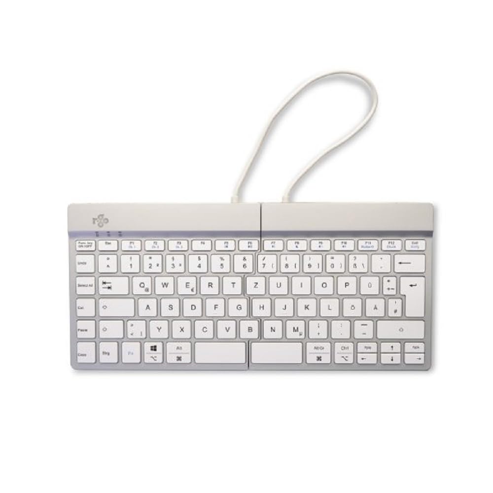 R-Go - Tastiera Split Bluetooth 5.0, con software anti-RSI, design ergonomico con tastiera divisa, controlli multimediali, layout tedesco QWERTZ, compatibile con Windows/MacOS, colore: bianco