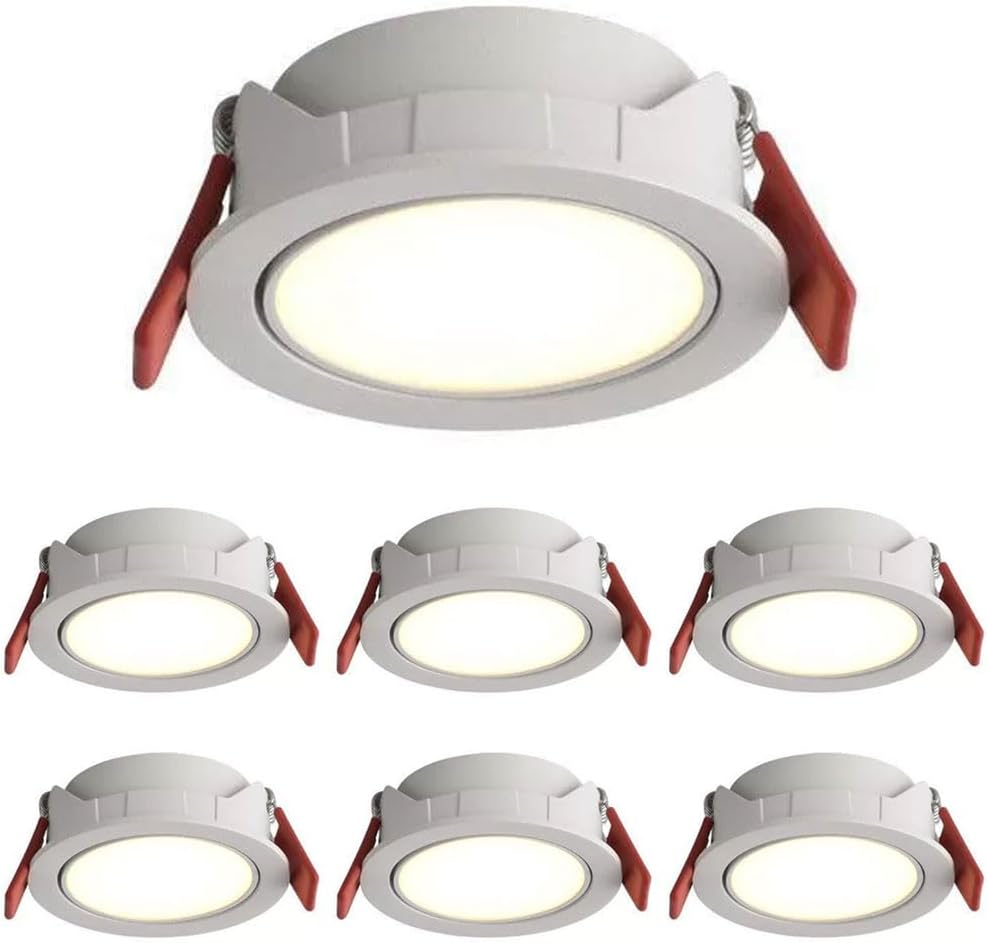 Adjustable Angle LED Downlight, Three Color Temperatures Adjustable Downlight, 10W Gimbal LED Recessed Lighting Can Light, CRI 90, White Aluminum Anti-Glare Downlight 7 Pack