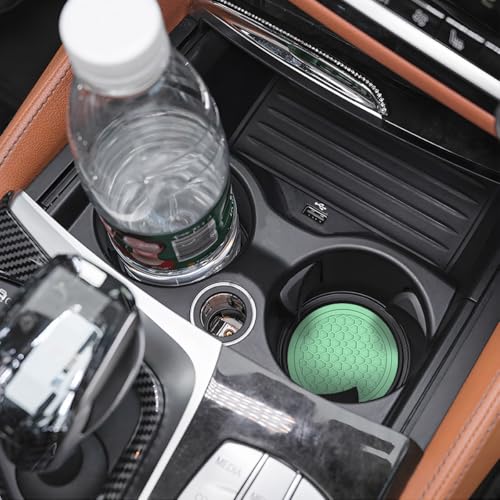 Image of Mandark 4PCS Car Cup Holder Coasters, 2.75 Inch Non-Slip Insert Water Bottle Holder Pads, Dustproof Automotive Interior Accessories Mat, Universal for Vehicles, Trucks, RVs and More (Light Green)