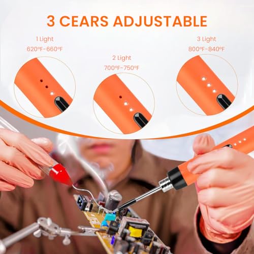 Image of Serplex Cordless Electric Soldering Iron Pen Kit with 3 Adjustable Temperatures & Quick Heat-Up, Includes Soldering Iron Stand, USB Cable & Storage Case for Precision Electronics & Home Repair Work