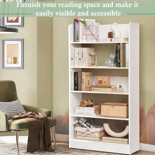 Image of ABOUT SPACE Bookshelf for Home - 5 Tier Books Rack for Study Room Multipurpose Open Shelf for Home, Office, School Engineered Wood Book Organizer Shelf (White - L 62.5 x B 23.5 x H 131 cm)