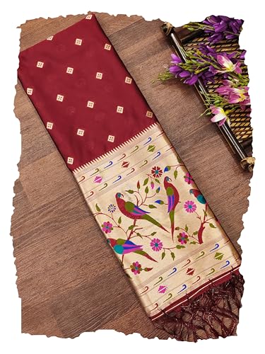 Image of DEVANGI Women's Woven Paithani Banarasi Silk Dupatta /Chunni For Women, Floral Print 1 Meter Wide and 2.3 Meter Length Printed Designer Dupatta /Chunni For Girls
