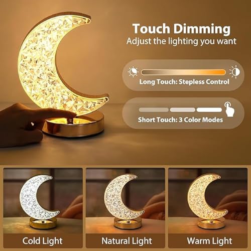 Image of K D 3D Crystal Star Night lamp | USB Powered Star Light Decorative Lamp for Bedroom, Living Room & Gifts with USB Powered (Crystal Moon Light)