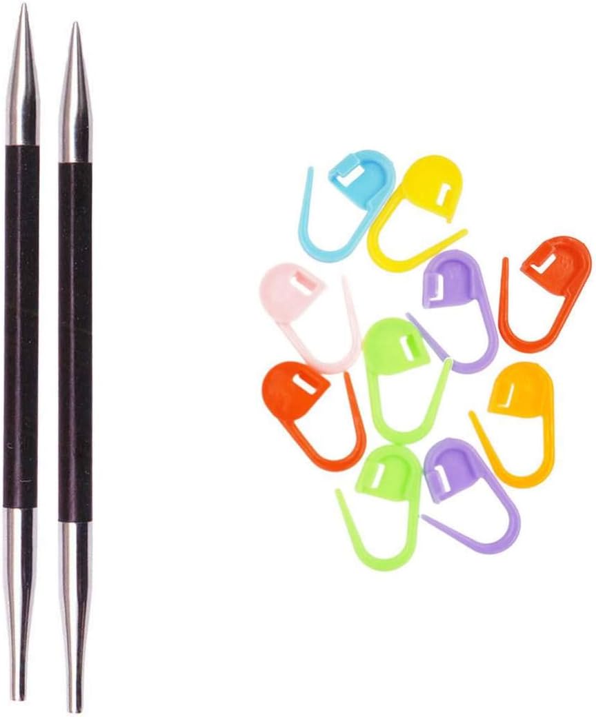 Knitter's Pride Karbonz Knitting Needles Interchangeable Circular Tips 3.5 inch (9cm) Size US 7 (4.5mm) 110326 with 10 Colorful Stitch Markers