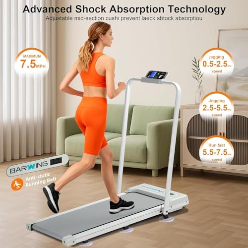 Image of BARWING Foldable Incline Walking Pad 3.0 /3.5 HP Treadmills for Home, 7.5 /8.5 MPH Under Desk Treadmill with Handles, Foldable Treadmill with Quiet Brushless, 330 LBS Weight Capacity