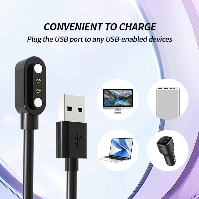 Miniatura 5 de BOVUGAC Paquete de 2 para cargador de reloj inteligente Mikego IDW25, cable de carga USB de repuesto magnético compatible con accesorios de reloj