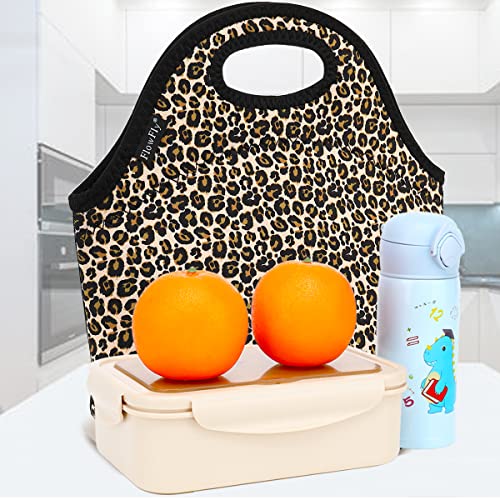 Flowfly Neoprene Kids Lunch Box Insulated Soft Bag Mini Cooler Thermal Meal Tote Kit For Boys, Girls,Men,Women,School,Work, Office, Leopard #TOP7