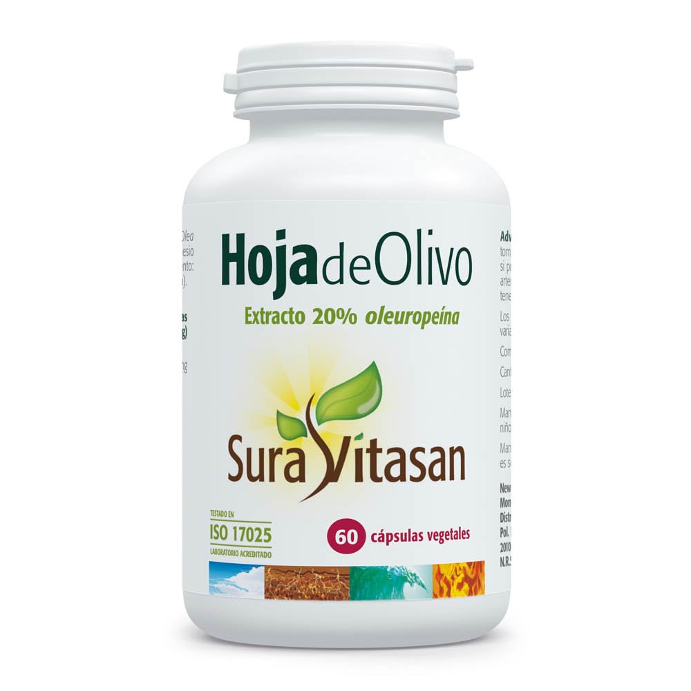 SURA VITASAN Hoja de Olivo 500 mg 60 Cápsulas – Soporte Cardiovascular y Control de la Presión Arterial – Refuerzo Inmunitario y Escudo Antioxidante – Extracto Estandarizado al 20% Oleuropeína