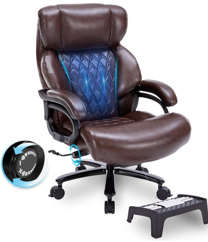 600LBS Large Heavy Duty Office Chair with Massage Footrest, Big a...