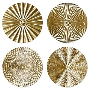 RUNTIVAN 4 Pack Metal Wall Art Decor – 11inch Sunburst Hanging Metal Artwork Decor Wall Art Decorations for Home Living Room Office Gift for Christmas(Gold)