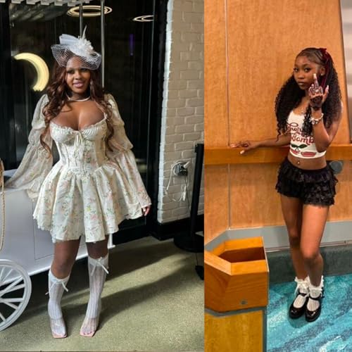 Women's Cute Lace Ankle Socks, Ruffle Lace Trim Pearl and Bow Design Lolita Frilly Dress Socks3