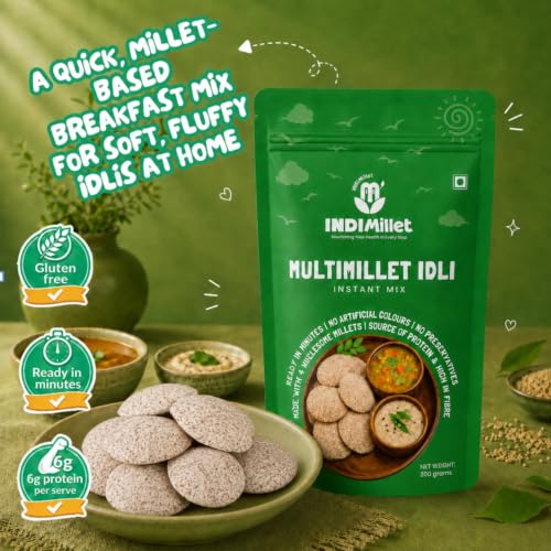 Image of IndiMillet Multimillet Idli Mix | Made with Millets | High Fibre | Instant Idli Mix | Pack of 2 (200g each)